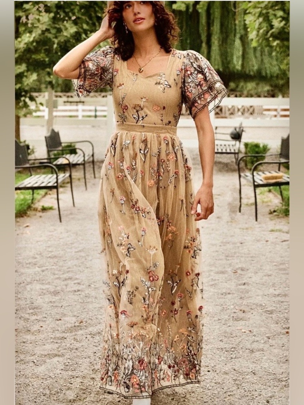 Ivy City Co Fauna floral embroidered maxi dress, size 14